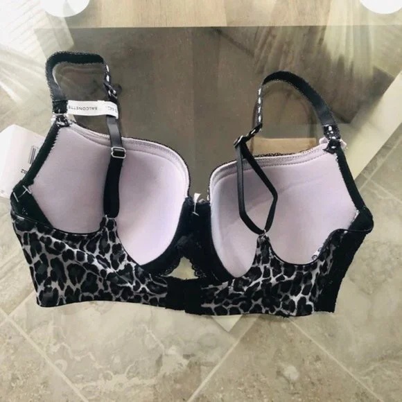 Isaac Mizrahi Balconette Push-Up Bra Animal Print Lace Trim Size 34C NWT - Picture 10 of 15